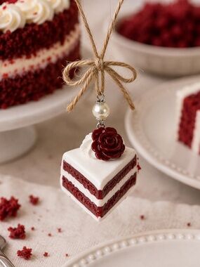 Red Velvet Cake Ornament | Handmade Miniature Dessert Cake Slice